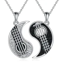 wholesale 925 Sterling Silver Musical Note Guitar Pendant Necklace for Women Men - Rhodium Plated