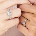 wholesale 925 Sterling Silver Platinum-Plated Halo Engagement & Wedding Band Set with Round Cut Moissanites (1 ct tw)-0-5