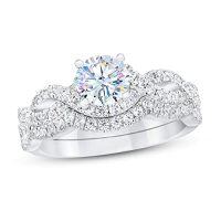 wholesale 925 Sterling Silver Platinum-Plated Halo Engagement & Wedding Band Set with Round Cut Moissanites (1 ct tw)- US # 9.5