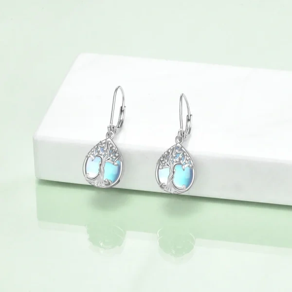 Sterling Silver Tree of Life Moonstone Drop Earrings-3