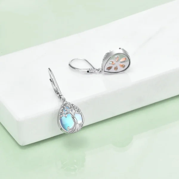 Sterling Silver Tree of Life Moonstone Drop Earrings-4