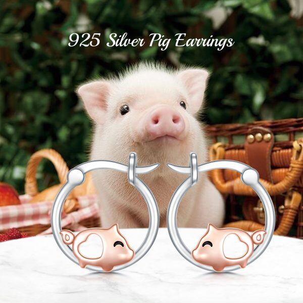 Sterling Silver Pig Hoop Earrings-2