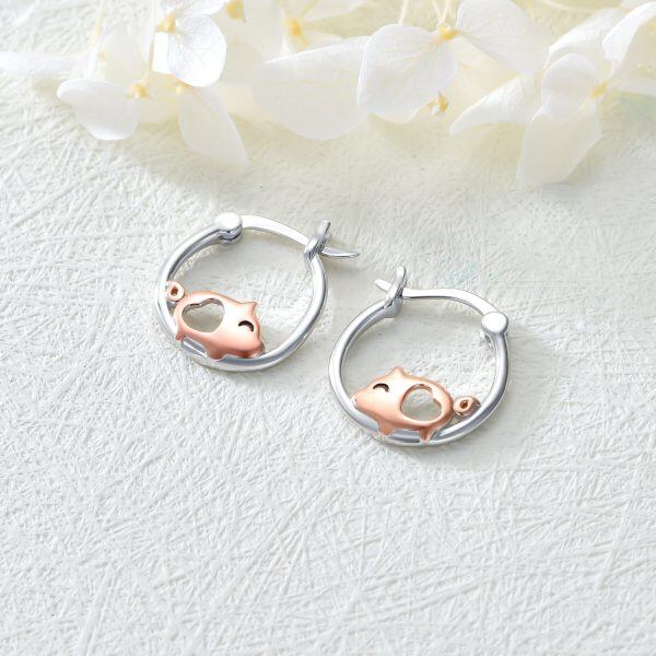 Sterling Silver Pig Hoop Earrings-4