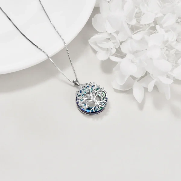 Sterling Silver Tree Of Life Pendant Necklace With Blue Crystal-3