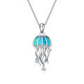 wholesale 925 Sterling Silver Blue Fire Opal Jellyfish Pendant Necklace for Women Girls Beach Jewelry Eco Gift-0-0