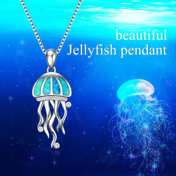 Sterling Silver Blue Opal Jellyfish Pendant Necklaces-2