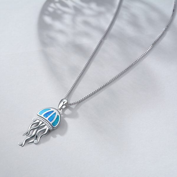 Sterling Silver Blue Opal Jellyfish Pendant Necklaces-4