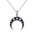 wholesale 925 Sterling Silver Black Onyx Moon Phase Pendant Necklaces for Women and Girls-0-0