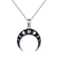 wholesale 925 Sterling Silver Black Onyx Moon Phase Pendant Necklaces for Women and Girls- Rhodium Plated