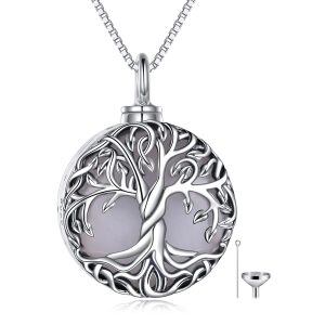 Sterling Silver Moonstone Tree of Life Pendant Necklace-0