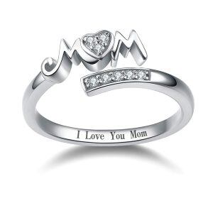 Sterling Silver Shining CZ Adjustable Rings For Mom-0