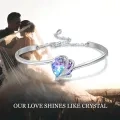 wholesale 925 Sterling Silver Austrian Crystals Blue & Purple Love Heart Charm Cuff Bracelets for Women Gifts Jewelry Accessories-0-7