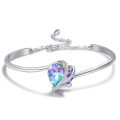 wholesale 925 Sterling Silver Austrian Crystals Blue & Purple Love Heart Charm Cuff Bracelets for Women Gifts Jewelry Accessories-0-12