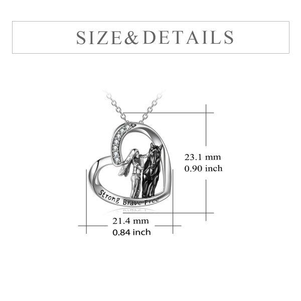 Sterling Silver Girls with Horse Pendant Necklace-1