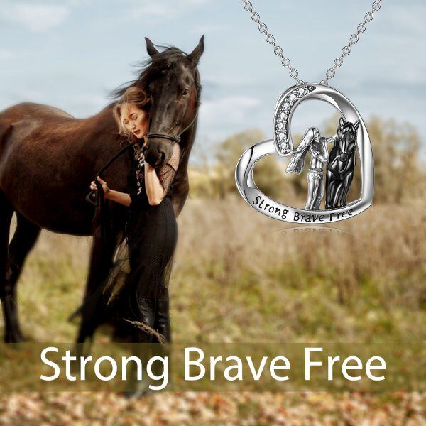 Sterling Silver Girls with Horse Pendant Necklace-2