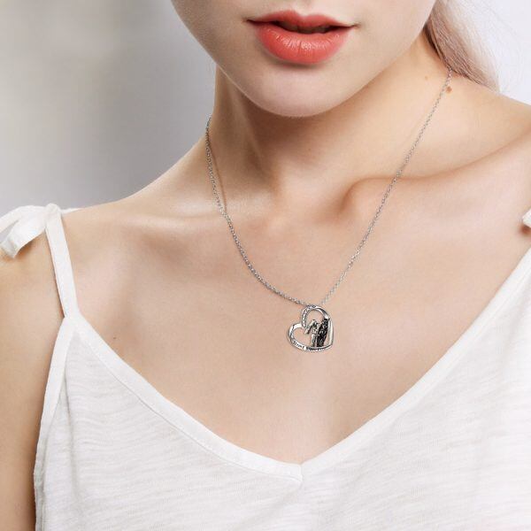 Sterling Silver Girls with Horse Pendant Necklace-5