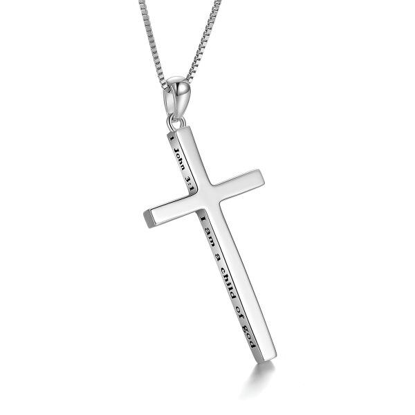 Sterling Silver "I Am a Child of God" Cross Pendant Necklace-0