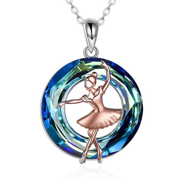 Sterling Silver Ballerina Dance Necklace With Blue Crystal-0