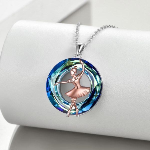 Sterling Silver Ballerina Dance Necklace With Blue Crystal-2