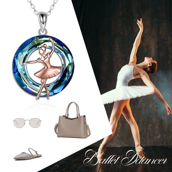 Sterling Silver Ballerina Dance Necklace With Blue Crystal-4