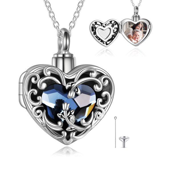 Sterling Silver Heart Crystal Urn And Locket Necklace-0