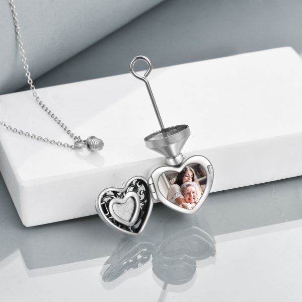 Sterling Silver Heart Crystal Urn And Locket Necklace-3