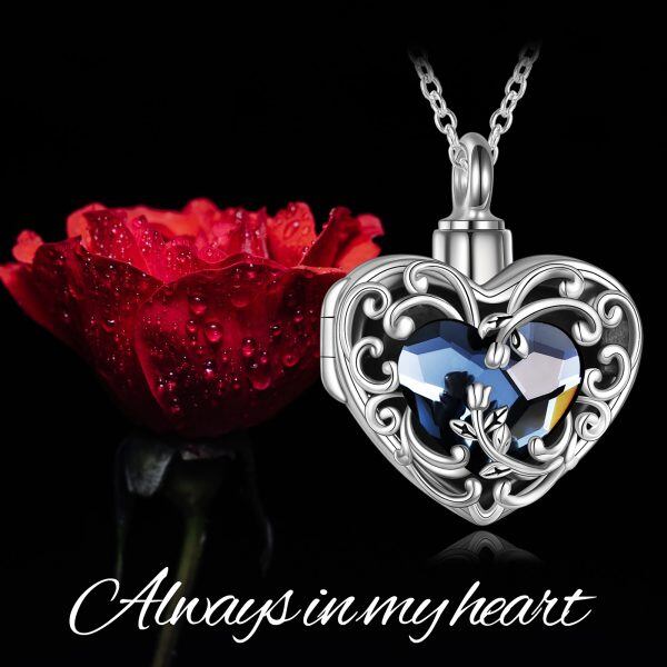 Sterling Silver Heart Crystal Urn And Locket Necklace-4