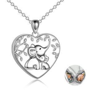 Sterling Silver Elephant Heart Locket Necklace-0