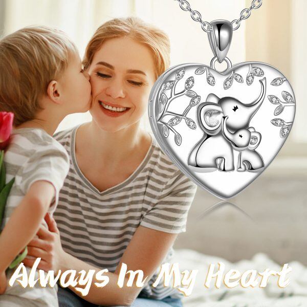 Sterling Silver Elephant Heart Locket Necklace-2