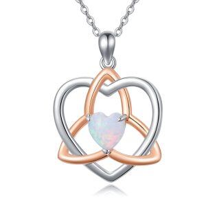 Sterling Silver Celtic Knot Pendant Necklace With Heart Opal-0