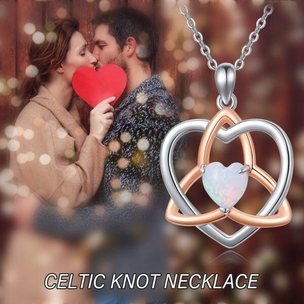 Sterling Silver Celtic Knot Pendant Necklace With Heart Opal-2