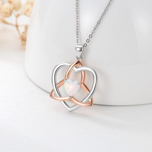 Sterling Silver Celtic Knot Pendant Necklace With Heart Opal-5