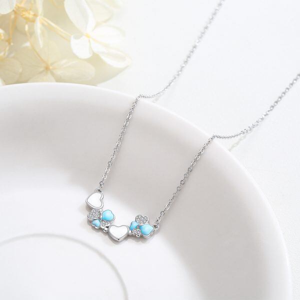 Sterling Silver Enamel Butterfly Heart Pendant Necklace-3