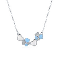 wholesale 925 Sterling Silver Blue Enamel Butterfly & Hearts Pendant Necklace for Women Girls Holiday s- Rhodium Plated