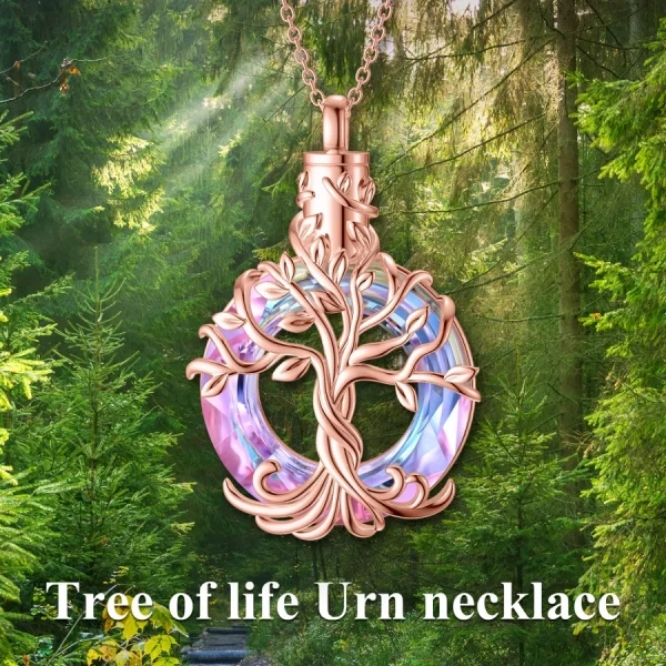 Sterling Silver Tree of Life Urn Necklace With Purple Crystal Circle-2