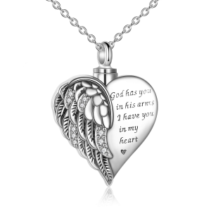 Sterling Silver Guardian Angel Wings Urn Necklaces-0