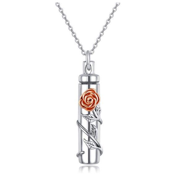 Sterling Silver Rose Cylinder Urn Necklace-0