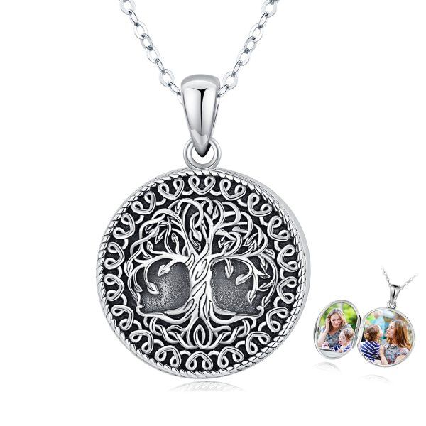 Sterling Silver Vintage Oxidized Tree Of Life Locket Necklace-0