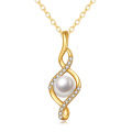wholesale 14K Gold Infinity Love Knot Freshwater Pearl Diamond Pendant Necklace for Women's Gifts-0-0
