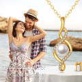 wholesale 14K Gold Infinity Love Knot Freshwater Pearl Diamond Pendant Necklace for Women's Gifts-0-4