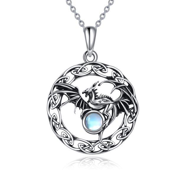 Sterling Silver Celtic Knot Dragon Pendant Necklace With Moonstone-0