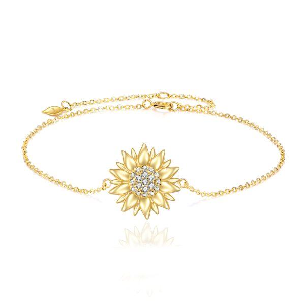 14K Gold Shining CZ Sunflower Chain Bracelets-0