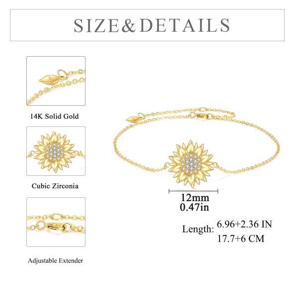 14K Gold Shining CZ Sunflower Chain Bracelets-1