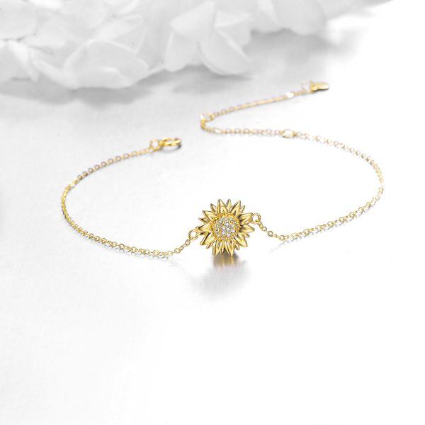 14K Gold Shining CZ Sunflower Chain Bracelets-2