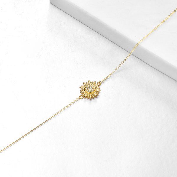 14K Gold Shining CZ Sunflower Chain Bracelets-3