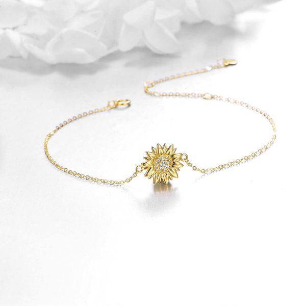 14K Gold Shining CZ Sunflower Chain Bracelets-4