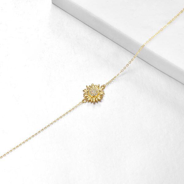 14K Gold Shining CZ Sunflower Chain Bracelets-5