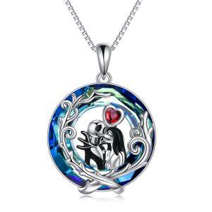 Sterling Silver Zombie Lovers Heart Pendant Necklace With Blue Crystal-0