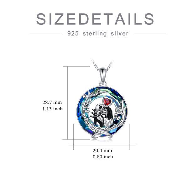 Sterling Silver Zombie Lovers Heart Pendant Necklace With Blue Crystal-1