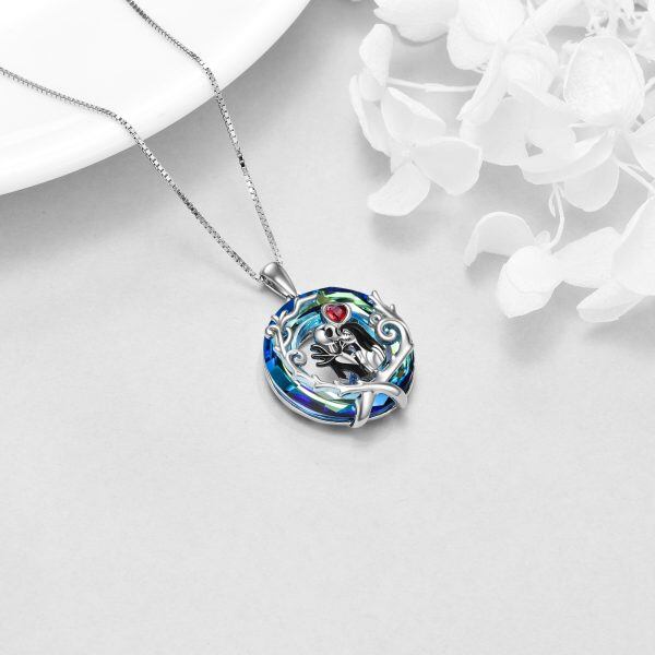 Sterling Silver Zombie Lovers Heart Pendant Necklace With Blue Crystal-3